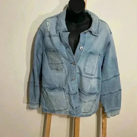 Style & Co Size Large Blue Denim Coat Jacket Women’s Patchwork design 99%cotton - Picture 3 of 9